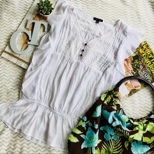 White Flutter Sleeve With Lace Top